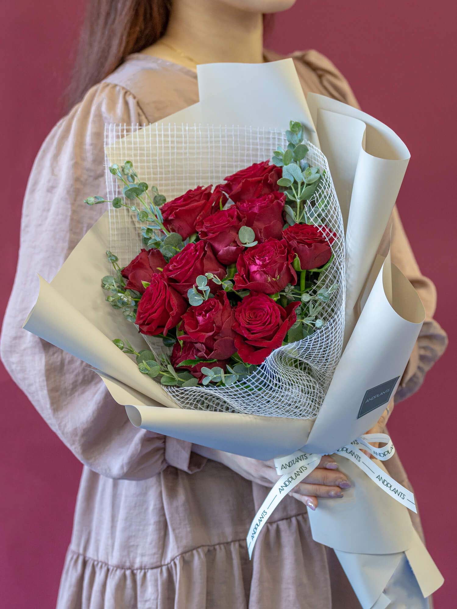 バラの花束 12本 - レッド -