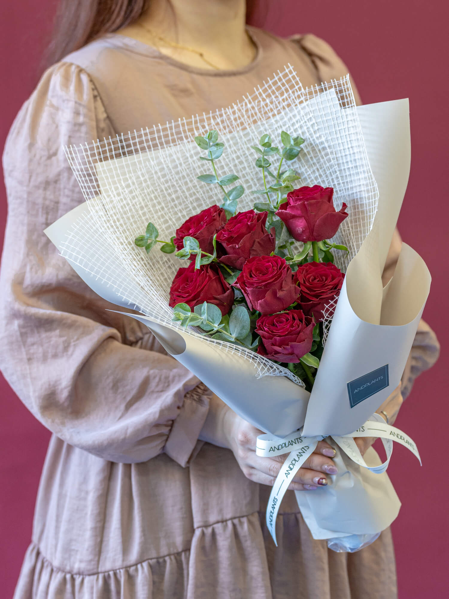 バラの花束 7本 - レッド -