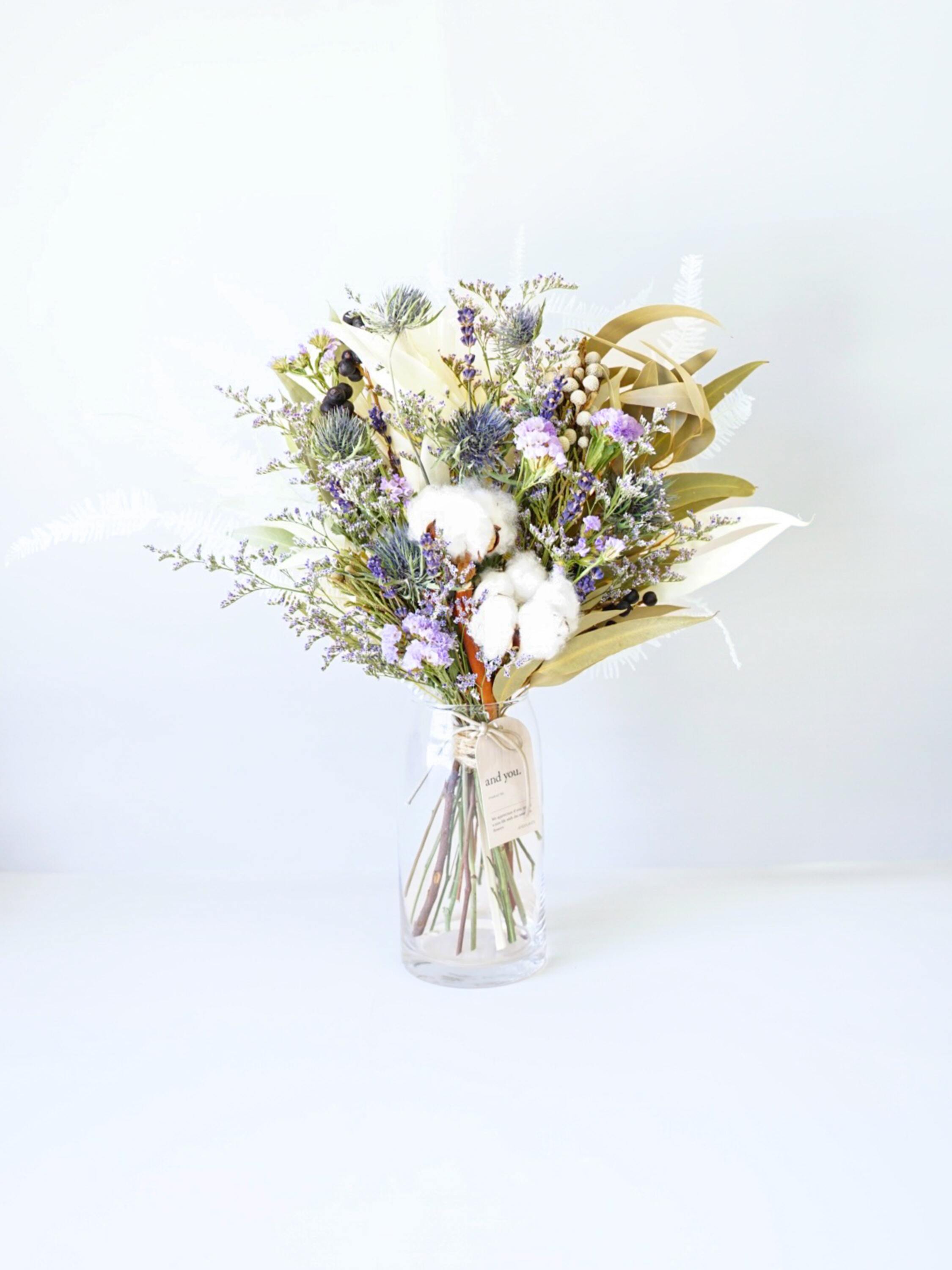 【花瓶に飾れる】ドライフラワーの花束 M - ブルー -