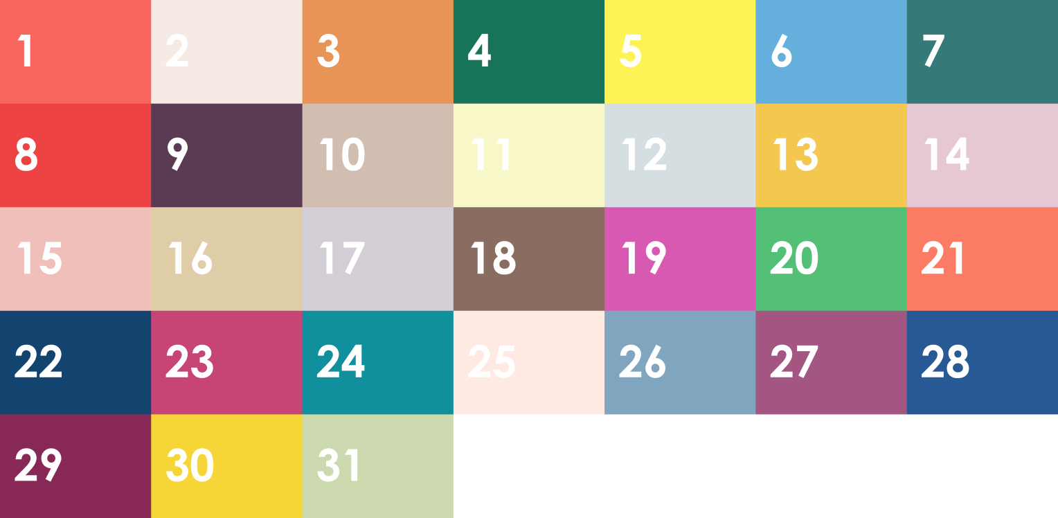 日付ごとのラッピングカラー一覧（1日〜31日）